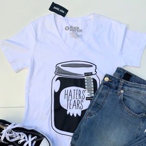 Hot Topic White V-Neck "Haters Tears"